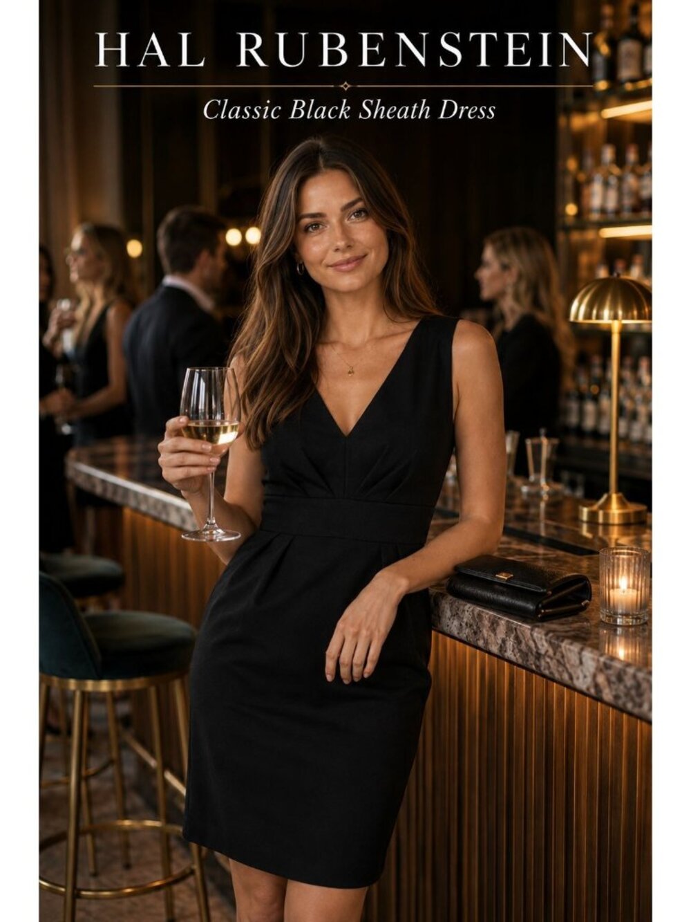 Hal Rubenstein Sheath Dress L Black V Neck Sleeveless LBD Cocktail Minimalist